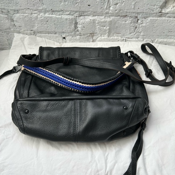 Aimee Kestenberg Black Leather Shoulder Bag with Blue Accent Strap - Picture 12 of 16